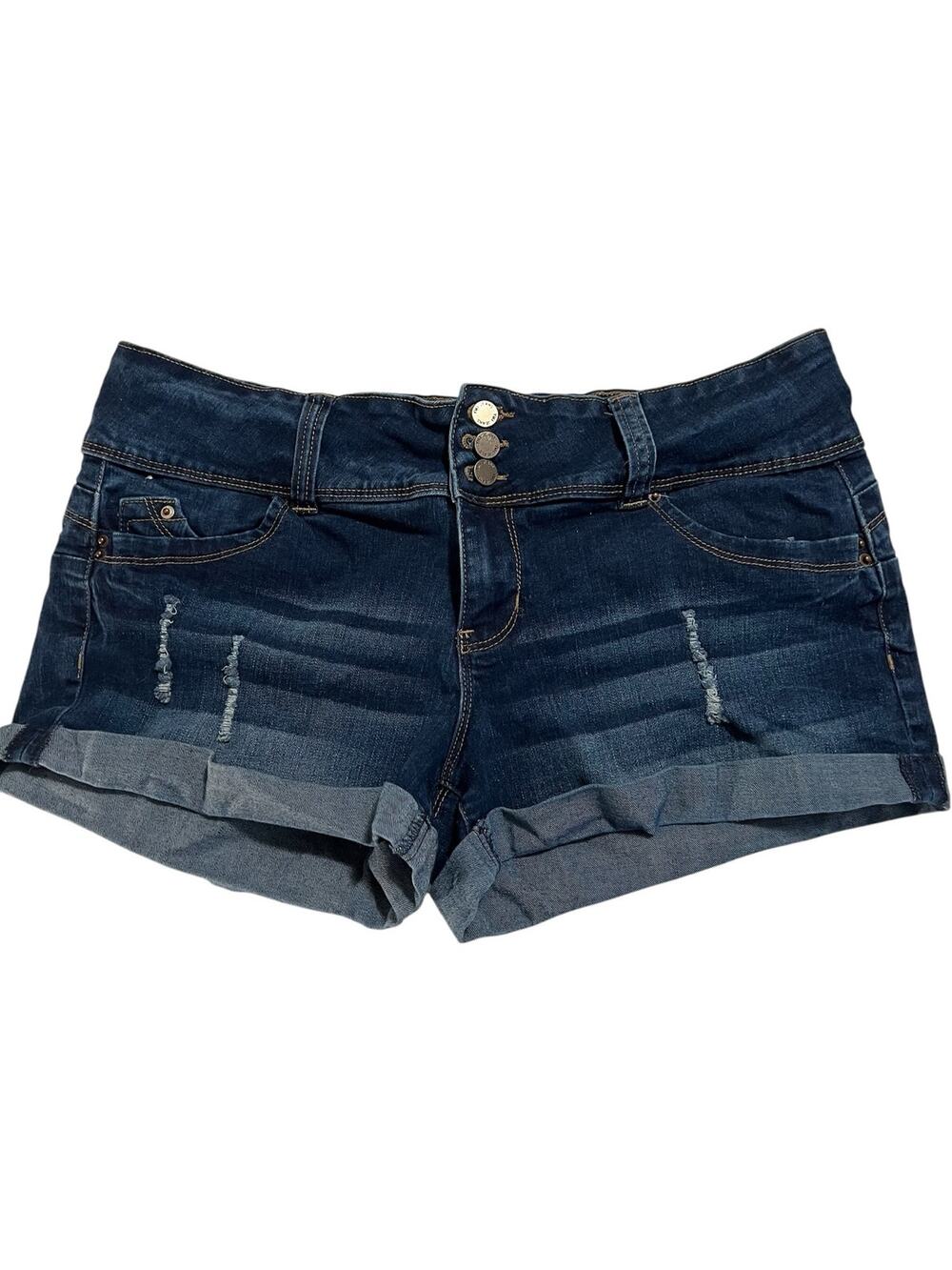 YMI Dark Wash Distressed Jean Shorts Size 13 - Picture 1 of 7